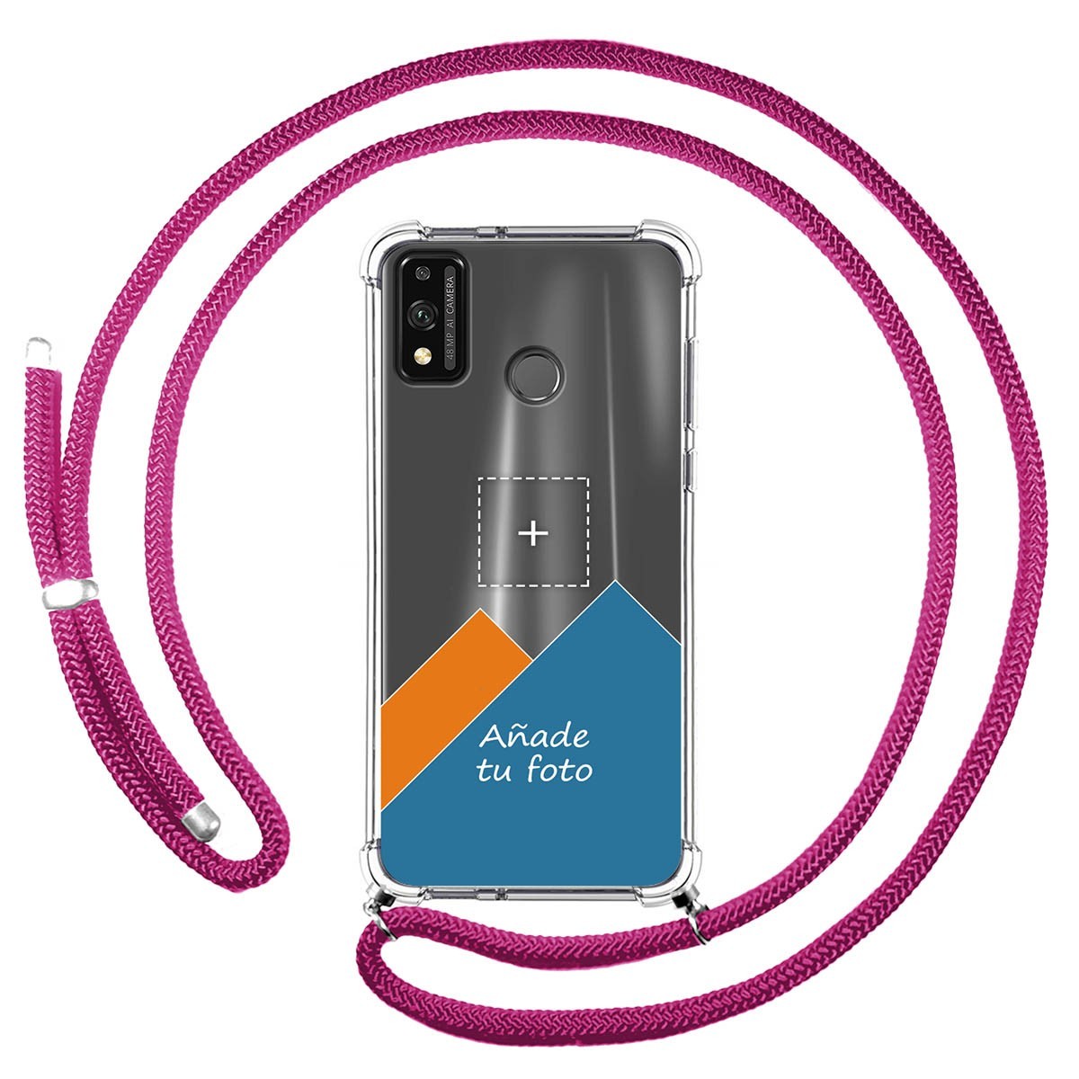 Personaliza tu Funda Colgante Transparente para Huawei Honor 9X Lite con Cordon Rosa Fucsia Dibujo Personalizada