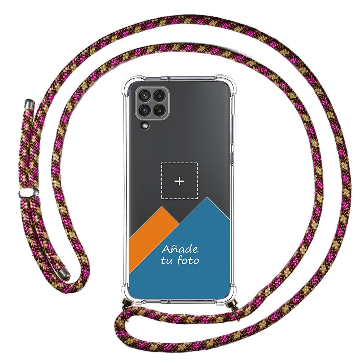 Personaliza tu Funda Colgante Transparente para Samsung Galaxy A22 4G / M22 con Cordon Rosa / Dorado Dibujo Personalizada