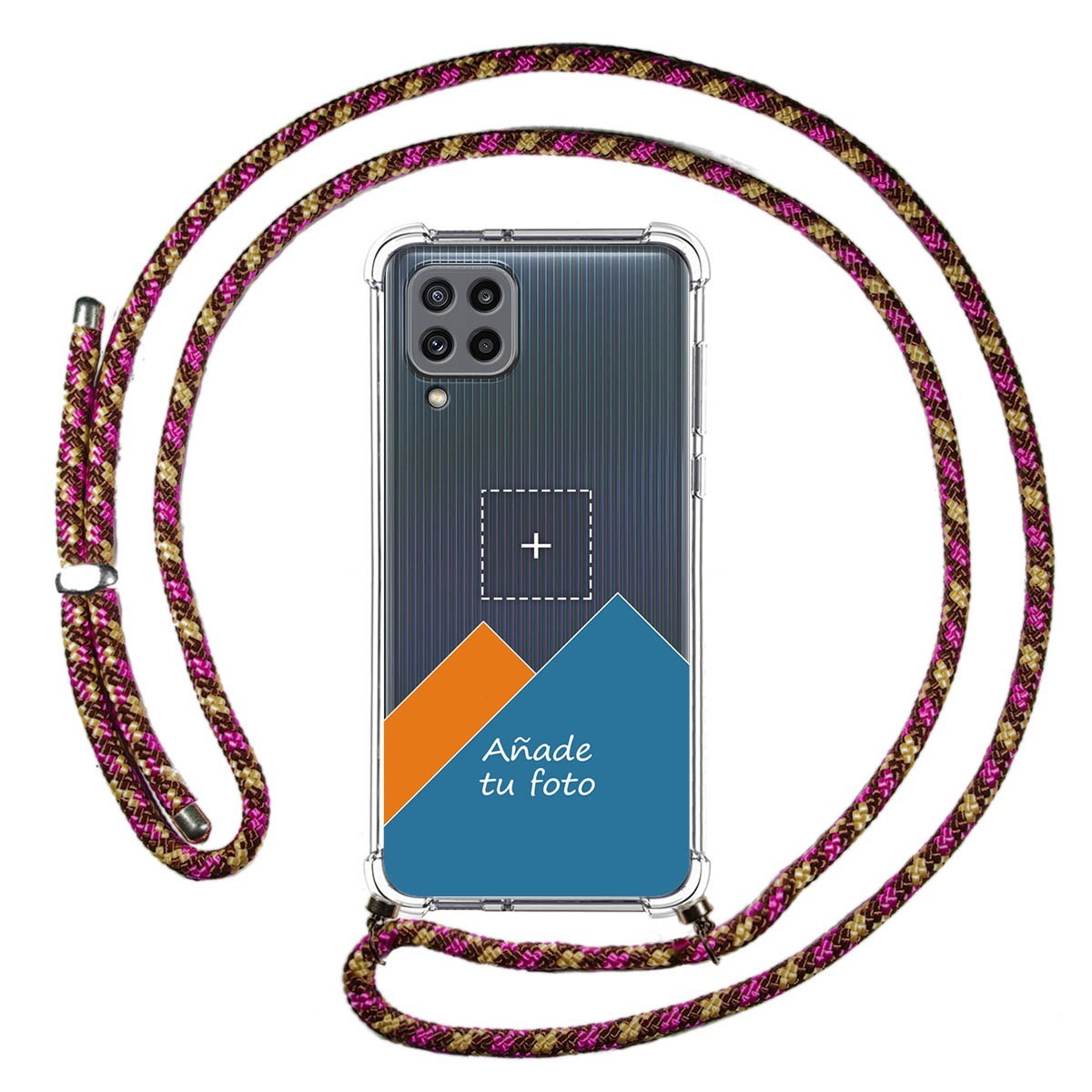 Personaliza tu Funda Colgante Transparente para Samsung Galaxy M32 con Cordon Rosa / Dorado Dibujo Personalizada