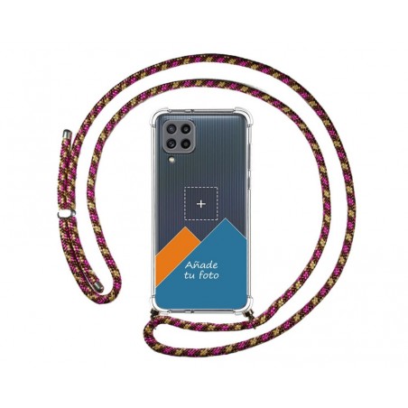 Personaliza tu Funda Colgante Transparente para Samsung Galaxy M32 con Cordon Rosa / Dorado Dibujo Personalizada