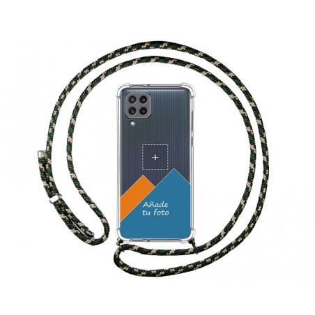 Personaliza tu Funda Colgante Transparente para Samsung Galaxy M32 con Cordon Verde / Dorado Dibujo Personalizada