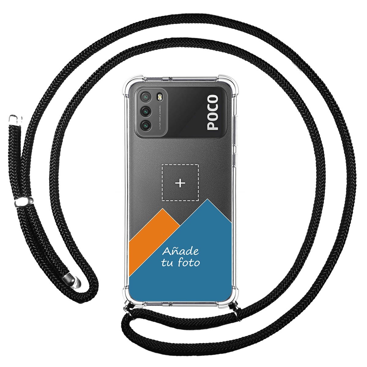 Personaliza tu Funda Colgante Transparente para Xiaomi POCO M3 con Cordon Negro Dibujo Personalizada