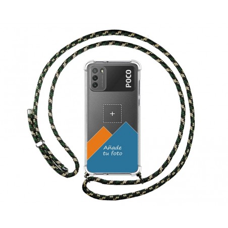 Personaliza tu Funda Colgante Transparente para Xiaomi POCO M3 con Cordon Verde / Dorado Dibujo Personalizada