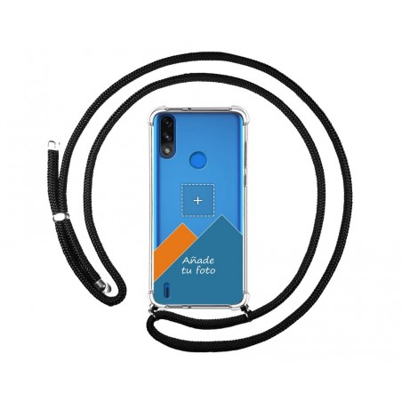 Personaliza tu Funda Colgante Transparente para Motorola Moto E7 Power con Cordon Negro Dibujo Personalizada