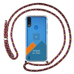 Personaliza tu Funda Colgante Transparente para Motorola Moto E7 Power con Cordon Rosa / Dorado Dibujo Personalizada