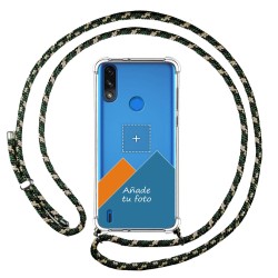 Personaliza tu Funda Colgante Transparente para Motorola Moto E7 Power con Cordon Verde / Dorado Dibujo Personalizada