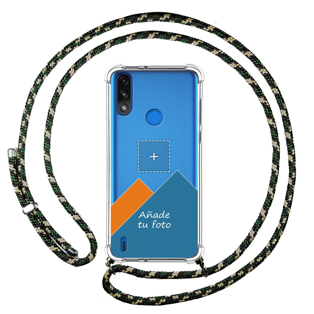 Personaliza tu Funda Colgante Transparente para Motorola Moto E7 Power con Cordon Verde / Dorado Dibujo Personalizada