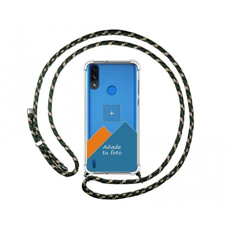 Personaliza tu Funda Colgante Transparente para Motorola Moto E7 Power con Cordon Verde / Dorado Dibujo Personalizada