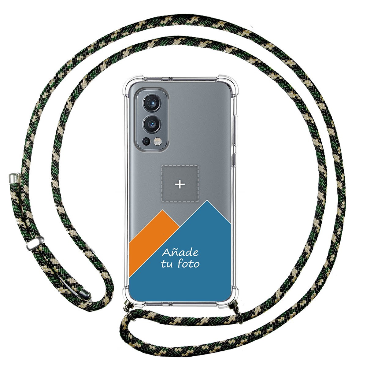 Personaliza tu Funda Colgante Transparente para OnePlus Nord 2 5G con Cordon Verde / Dorado Dibujo Personalizada