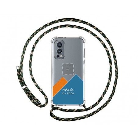 Personaliza tu Funda Colgante Transparente para OnePlus Nord 2 5G con Cordon Verde / Dorado Dibujo Personalizada