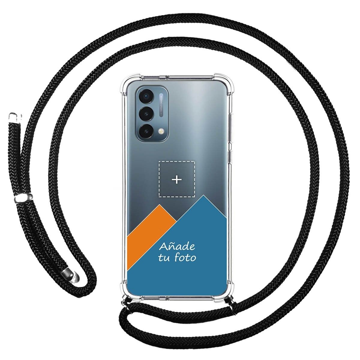 Personaliza tu Funda Colgante Transparente para OnePlus Nord N200 5G con Cordon Negro Dibujo Personalizada