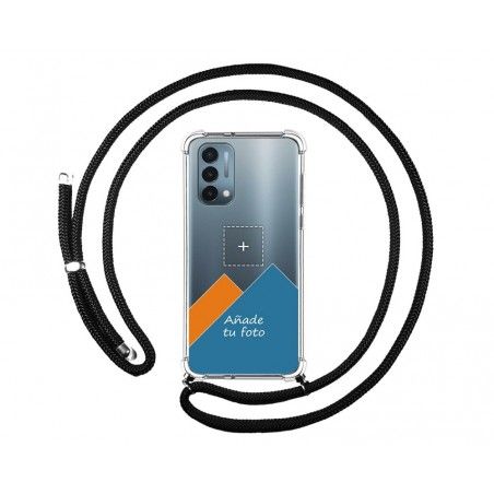 Personaliza tu Funda Colgante Transparente para OnePlus Nord N200 5G con Cordon Negro Dibujo Personalizada
