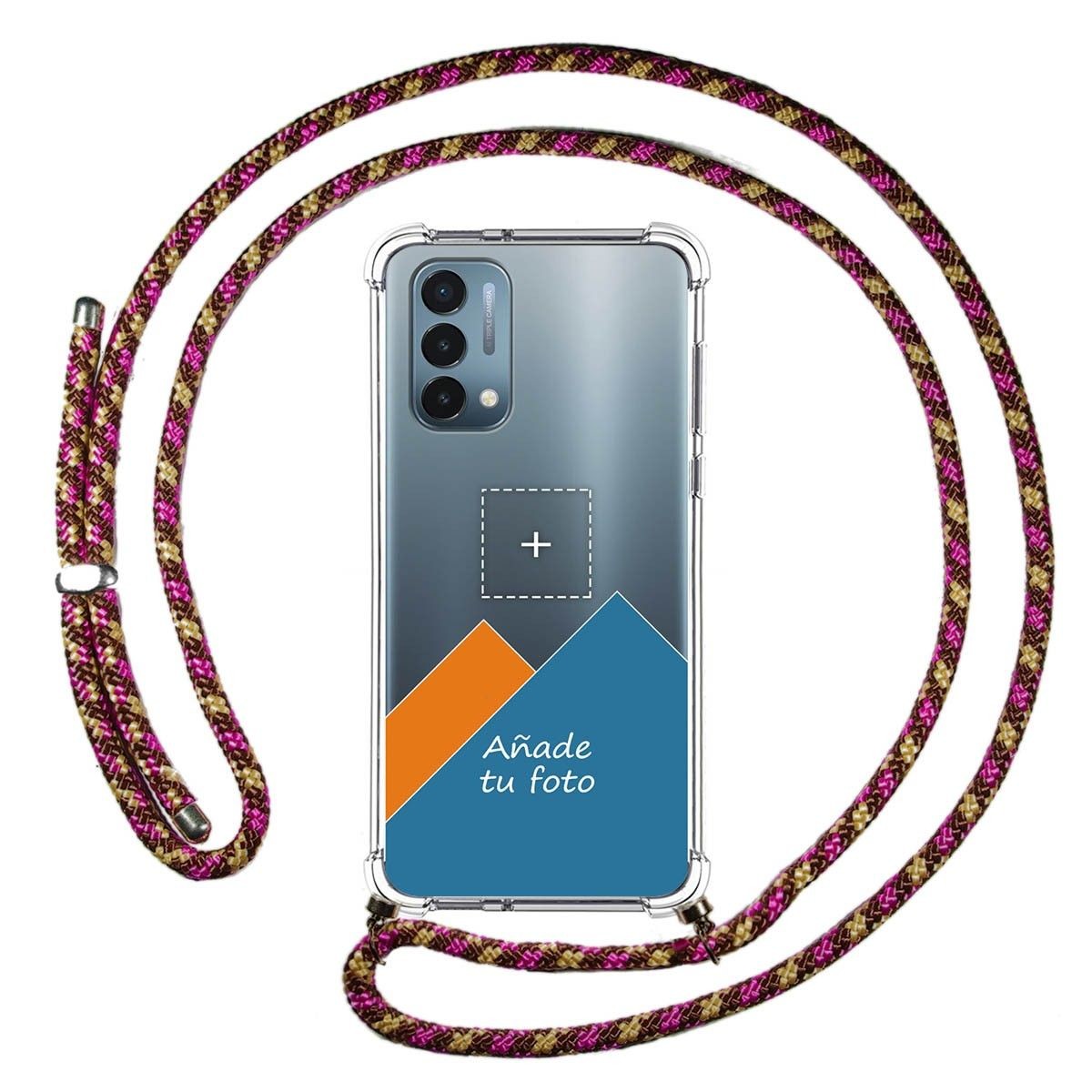 Personaliza tu Funda Colgante Transparente para OnePlus Nord N200 5G con Cordon Rosa / Dorado Dibujo Personalizada