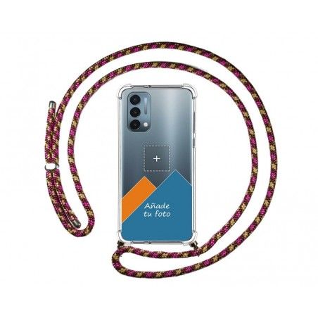 Personaliza tu Funda Colgante Transparente para OnePlus Nord N200 5G con Cordon Rosa / Dorado Dibujo Personalizada