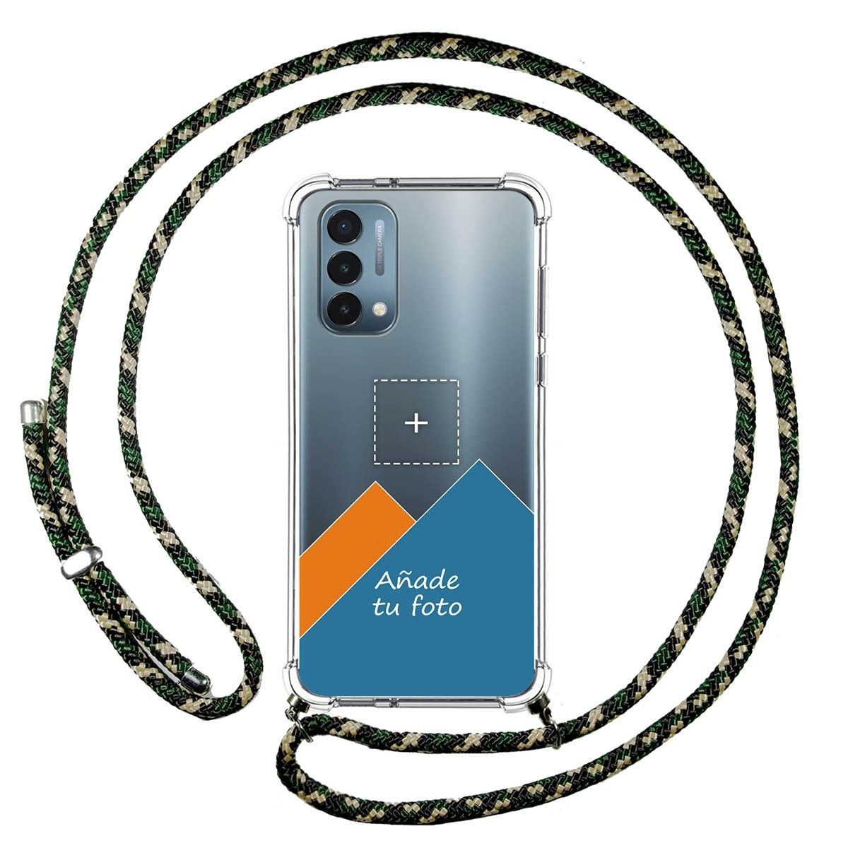 Personaliza tu Funda Colgante Transparente para OnePlus Nord N200 5G con Cordon Verde / Dorado Dibujo Personalizada