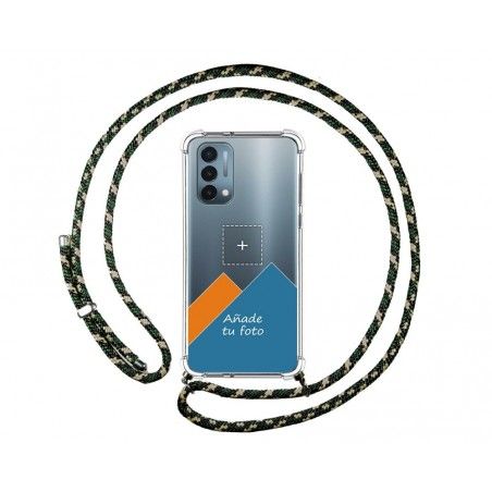 Personaliza tu Funda Colgante Transparente para OnePlus Nord N200 5G con Cordon Verde / Dorado Dibujo Personalizada