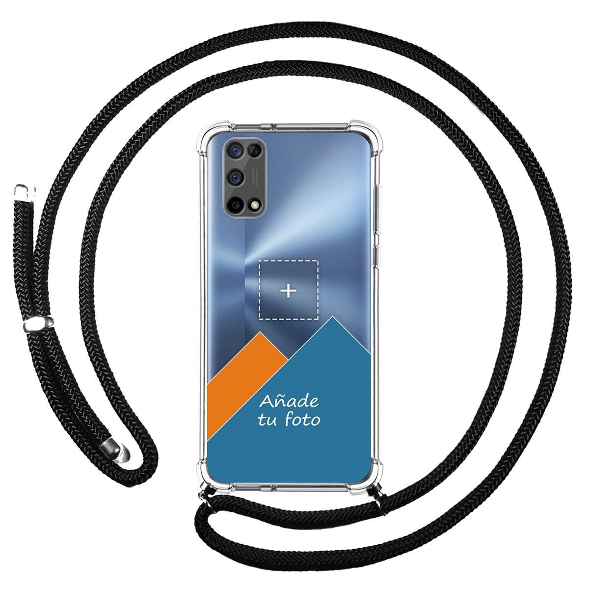 Personaliza tu Funda Colgante Transparente para Realme 7 5G con Cordon Negro Dibujo Personalizada