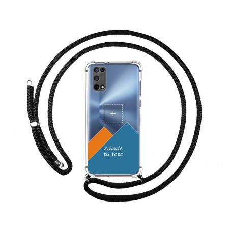 Personaliza tu Funda Colgante Transparente para Realme 7 5G con Cordon Negro Dibujo Personalizada