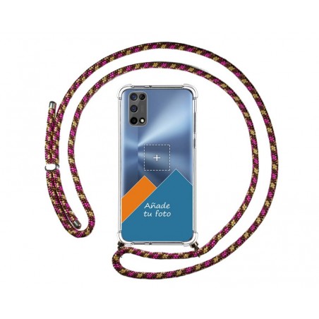 Personaliza tu Funda Colgante Transparente para Realme 7 5G con Cordon Rosa / Dorado Dibujo Personalizada