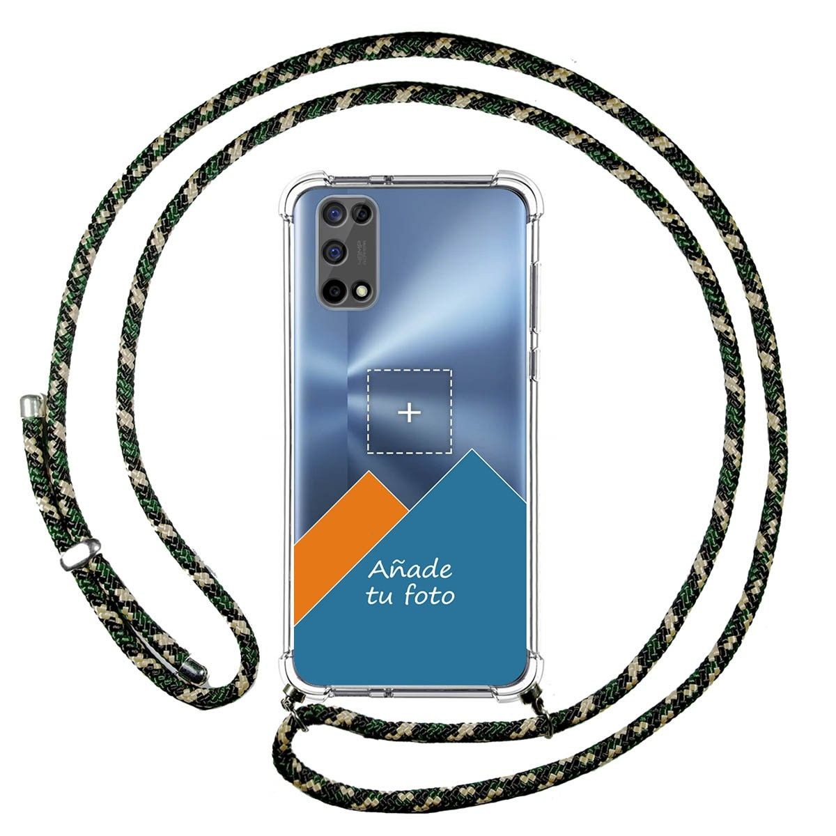 Personaliza tu Funda Colgante Transparente para Realme 7 5G con Cordon Verde / Dorado Dibujo Personalizada