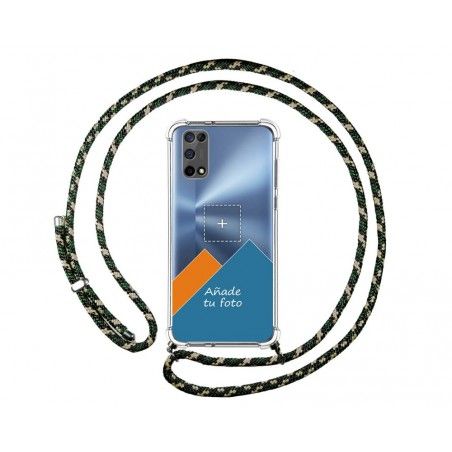 Personaliza tu Funda Colgante Transparente para Realme 7 5G con Cordon Verde / Dorado Dibujo Personalizada