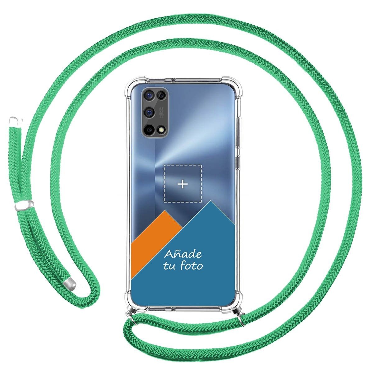 Personaliza tu Funda Colgante Transparente para Realme 7 5G con Cordon Verde Agua Dibujo Personalizada