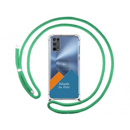 Personaliza tu Funda Colgante Transparente para Realme 7 5G con Cordon Verde Agua Dibujo Personalizada