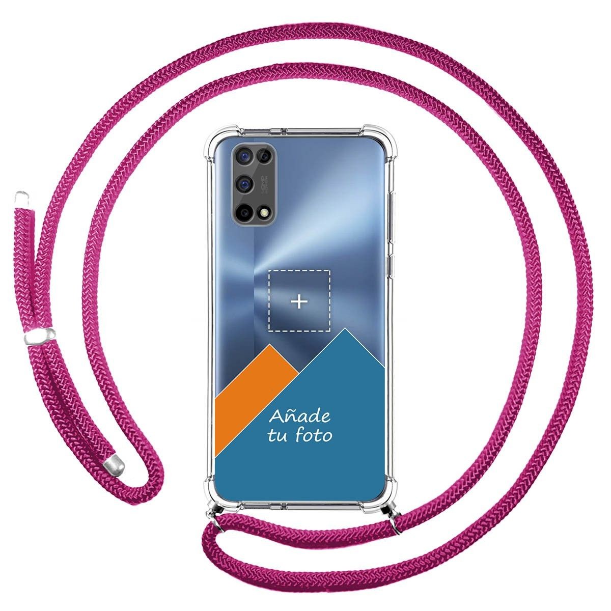 Personaliza tu Funda Colgante Transparente para Realme 7 5G con Cordon Rosa Fucsia Dibujo Personalizada