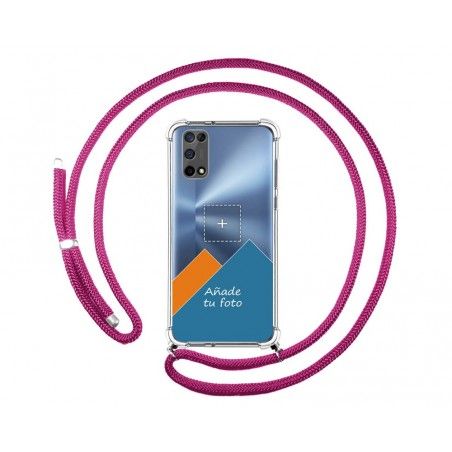 Personaliza tu Funda Colgante Transparente para Realme 7 5G con Cordon Rosa Fucsia Dibujo Personalizada