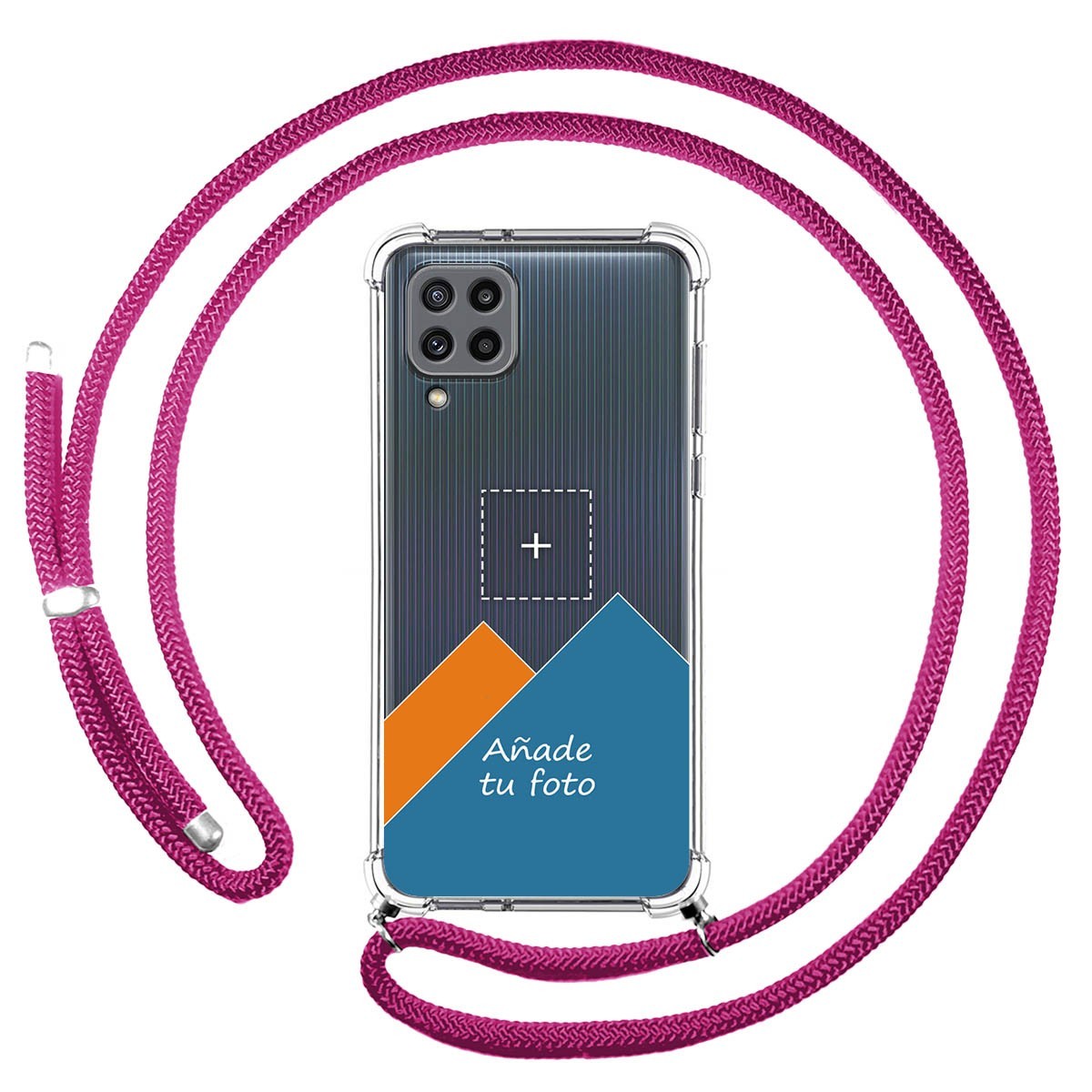 Personaliza tu Funda Colgante Transparente para Samsung Galaxy M32 con Cordon Rosa Fucsia Dibujo Personalizada