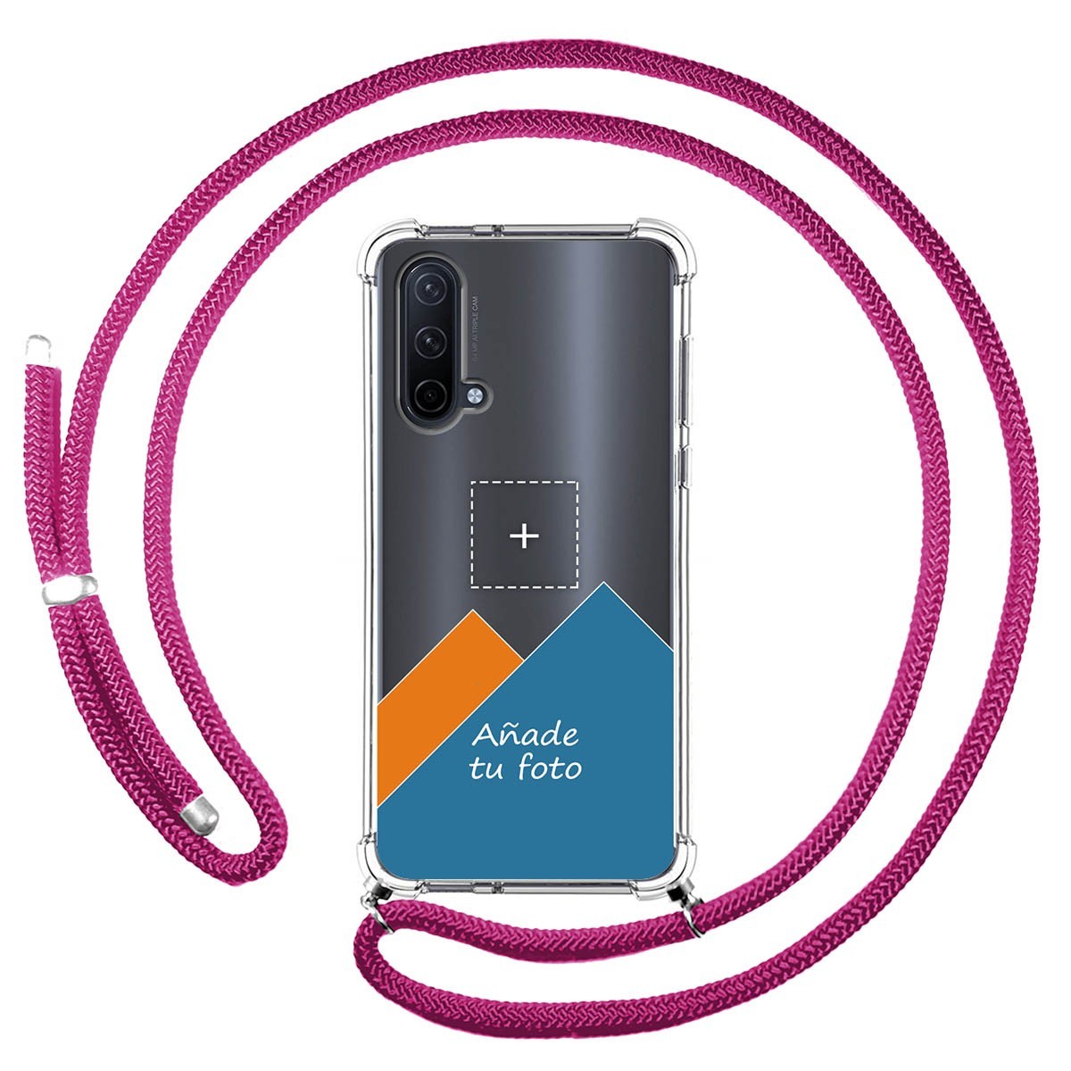 Personaliza tu Funda Colgante Transparente para OnePlus Nord CE 5G con Cordon Rosa Fucsia Dibujo Personalizada