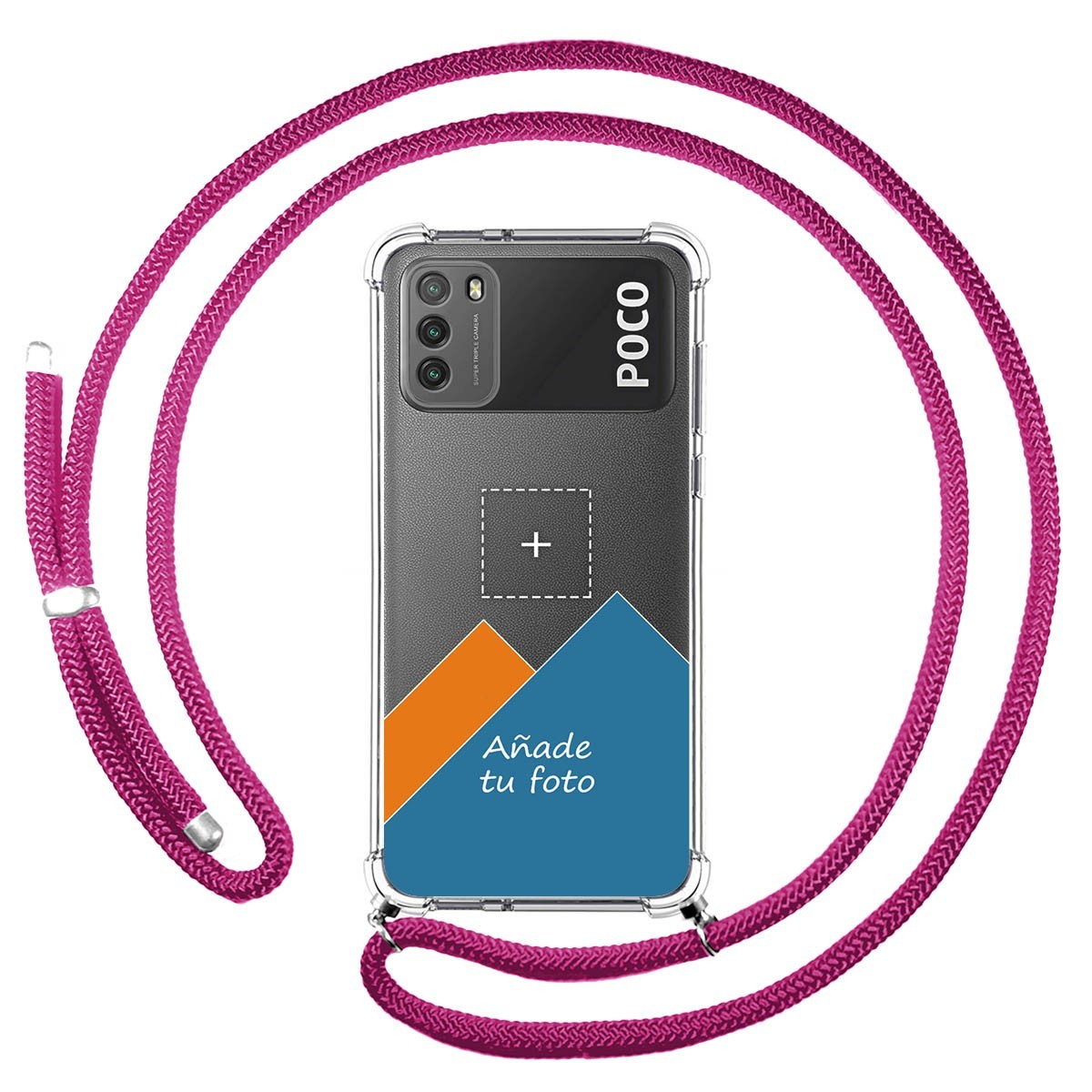 Personaliza tu Funda Colgante Transparente para Xiaomi POCO M3 con Cordon Rosa Fucsia Dibujo Personalizada