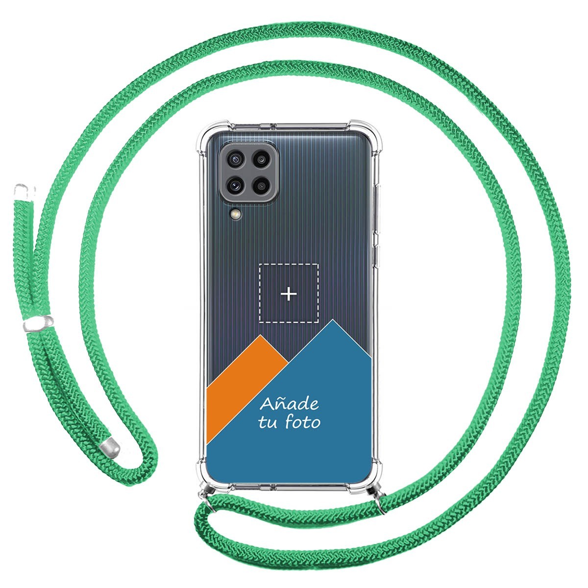 Personaliza tu Funda Colgante Transparente para Samsung Galaxy M32 con Cordon Verde Agua Dibujo Personalizada