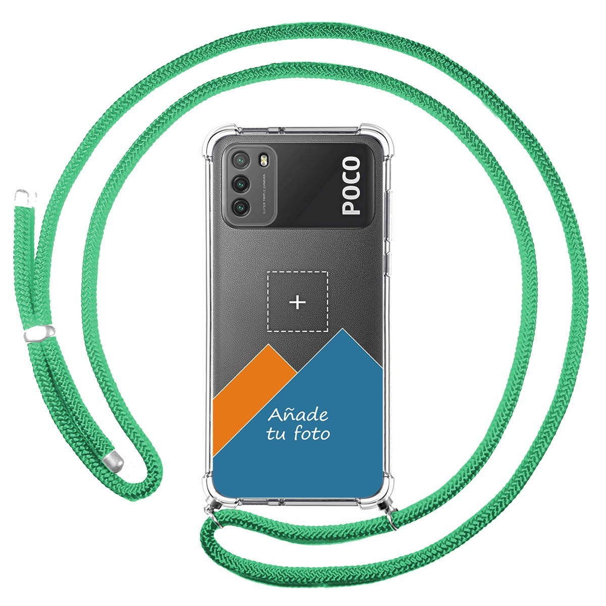 Personaliza tu Funda Colgante Transparente para Xiaomi POCO M3 con Cordon Verde Agua Dibujo Personalizada