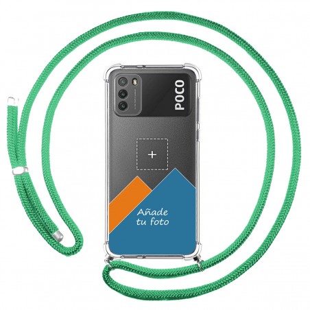 Personaliza tu Funda Colgante Transparente para Xiaomi POCO M3 con Cordon Verde Agua Dibujo Personalizada