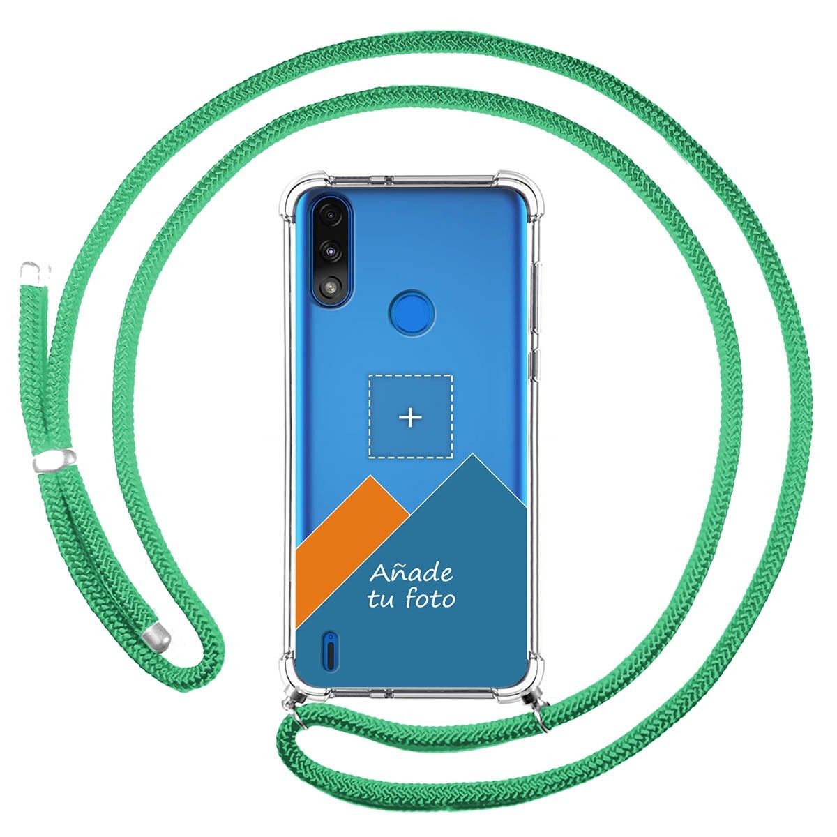 Personaliza tu Funda Colgante Transparente para Motorola Moto E7 Power con Cordon Verde Agua Dibujo Personalizada