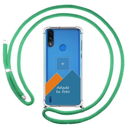 Personaliza tu Funda Colgante Transparente para Motorola Moto E7 Power con Cordon Verde Agua Dibujo Personalizada