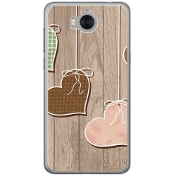Funda Gel Tpu para Huawei Y6 2017 Diseño Corazones Madera Dibujos