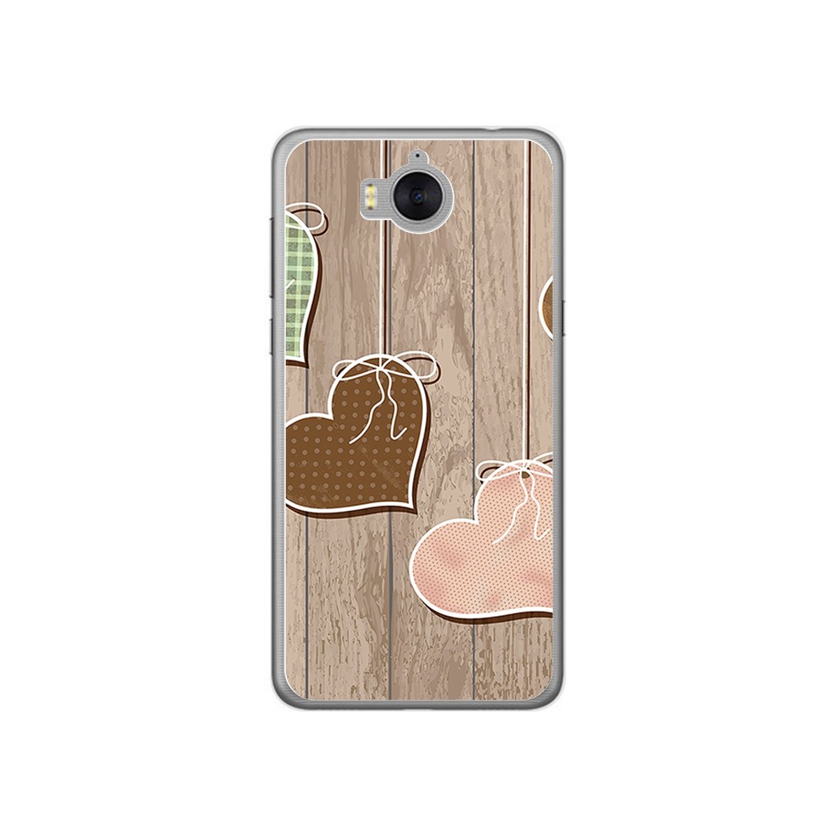 Funda Gel Tpu para Huawei Y6 2017 Diseño Corazones Madera Dibujos