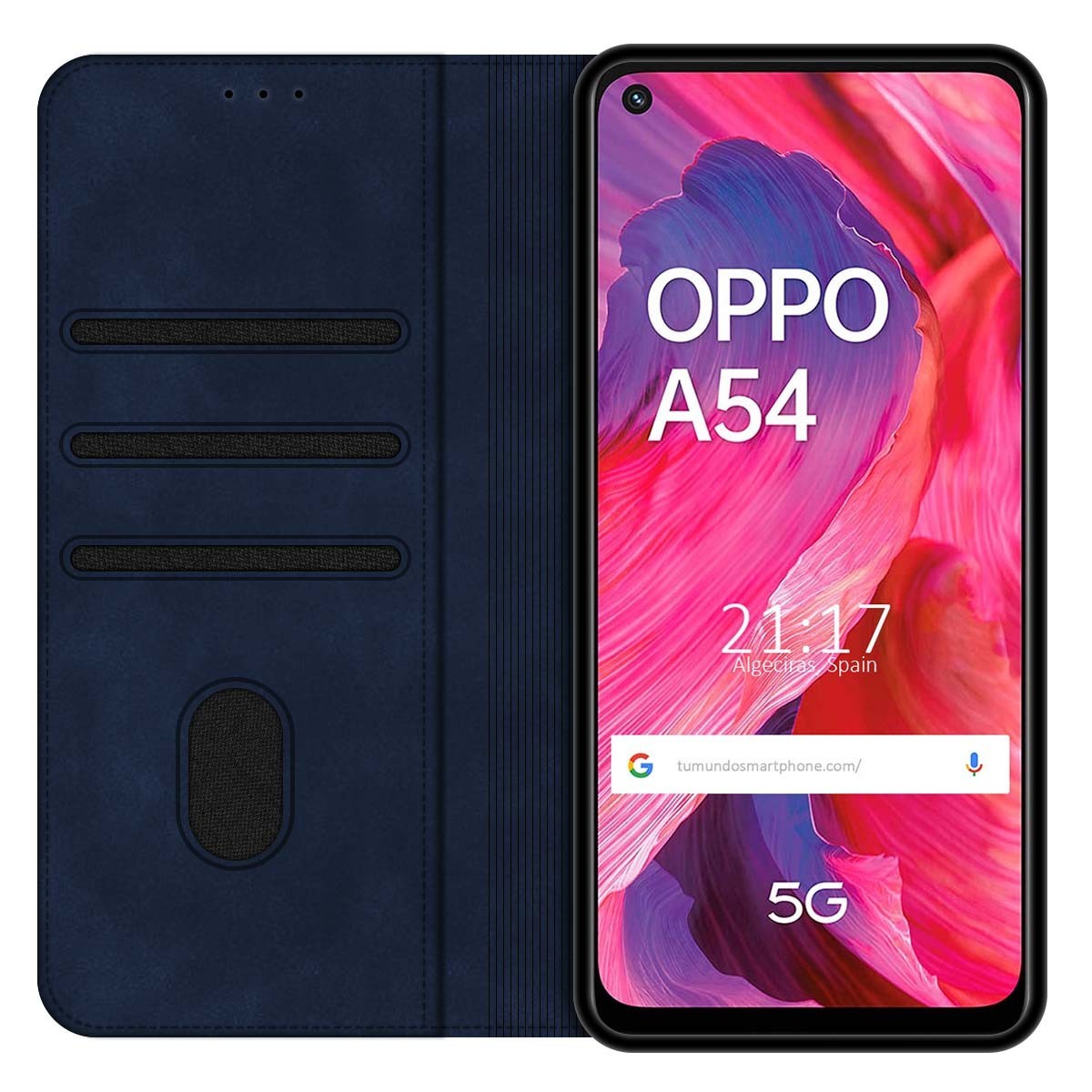 Funda Polipiel con tarjetero para Oppo A54 5G / A74 5G color Azul