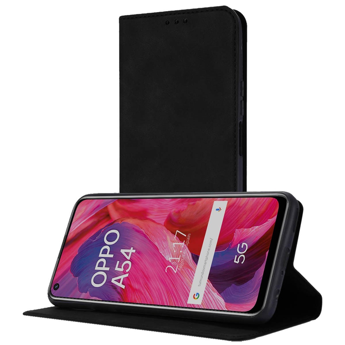 Funda Polipiel con tarjetero para Oppo A54 5G / A74 5G color Negra
