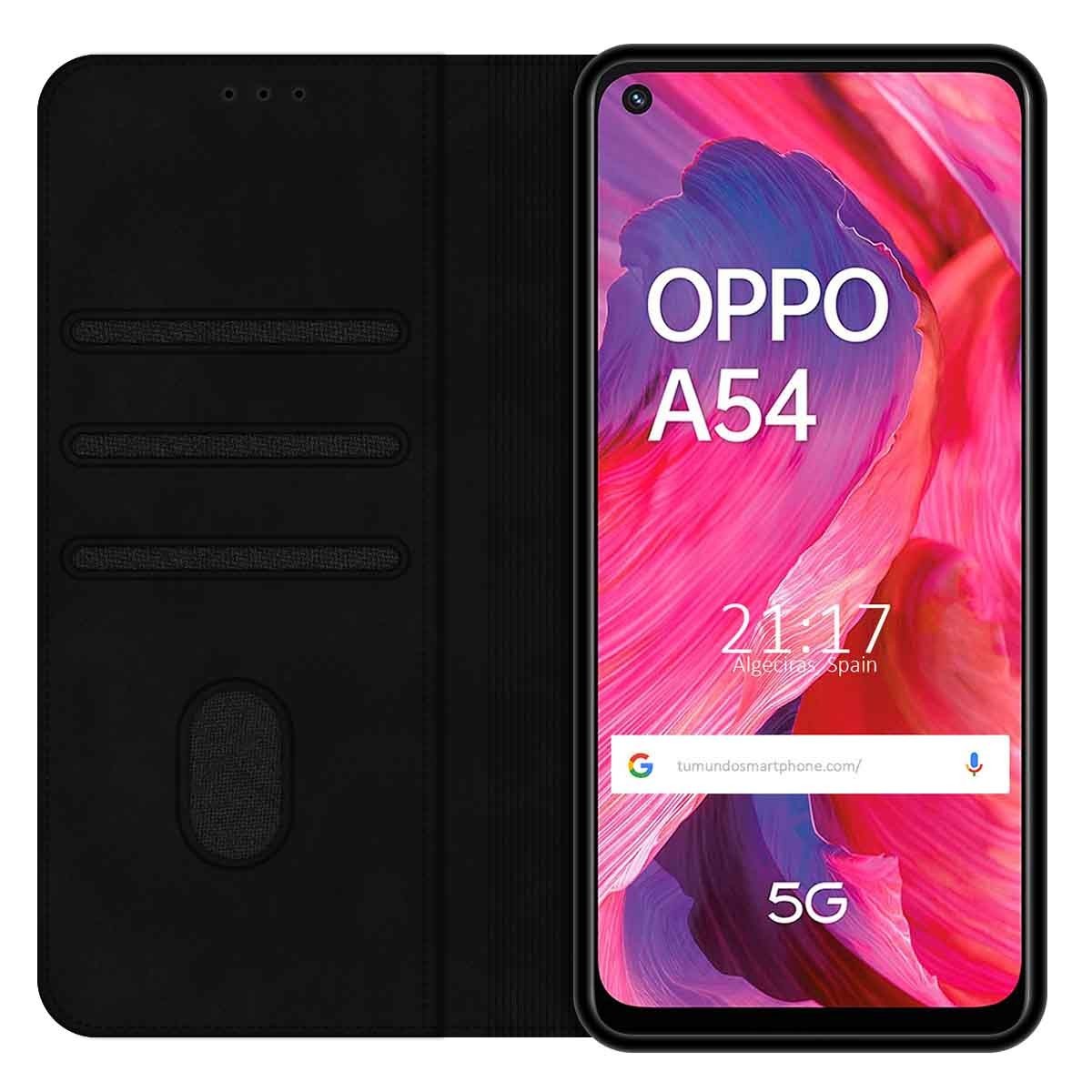 Funda Polipiel con tarjetero para Oppo A54 5G / A74 5G color Negra