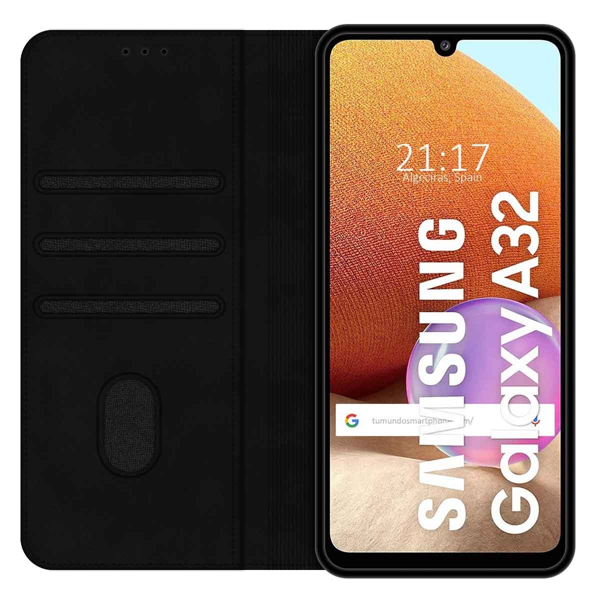 Funda Polipiel con tarjetero para Samsung Galaxy A32 4G color Negra