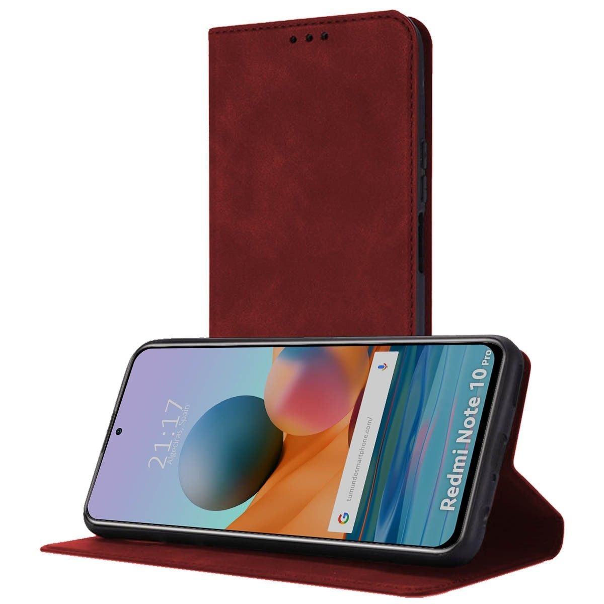 Funda Polipiel con tarjetero para Xiaomi Redmi Note 10 Pro color Roja
