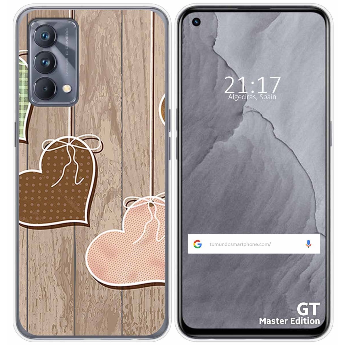 Funda Silicona para Realme GT Master Edition diseño Corazones Madera Dibujos