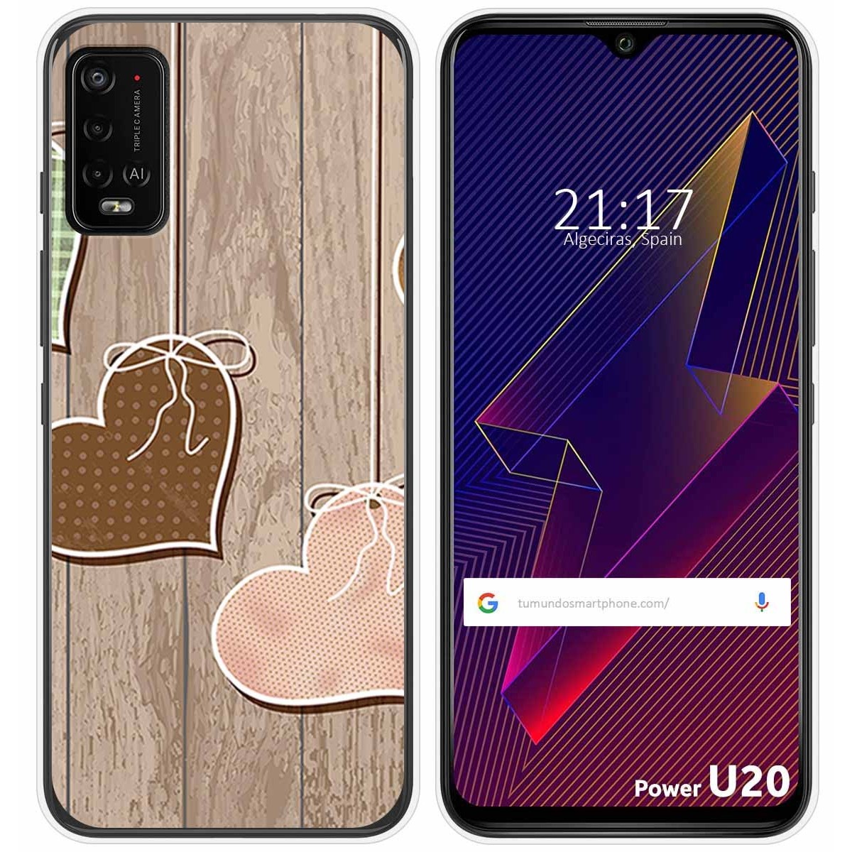 Funda Silicona para Wiko Power U10 / U20 diseño Corazones Madera Dibujos
