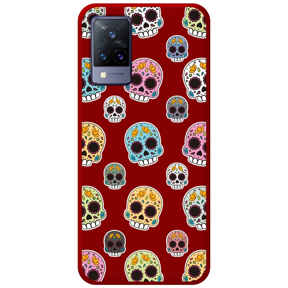 Funda Silicona Líquida Roja para Vivo V21 5G diseño Catrina Dibujos