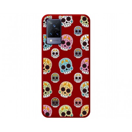 Funda Silicona Líquida Roja para Vivo V21 5G diseño Catrina Dibujos