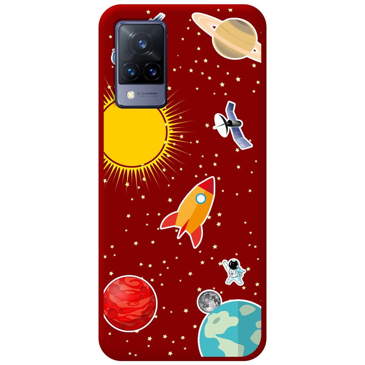 Funda Silicona Líquida Roja para Vivo V21 5G diseño Espacio Dibujos