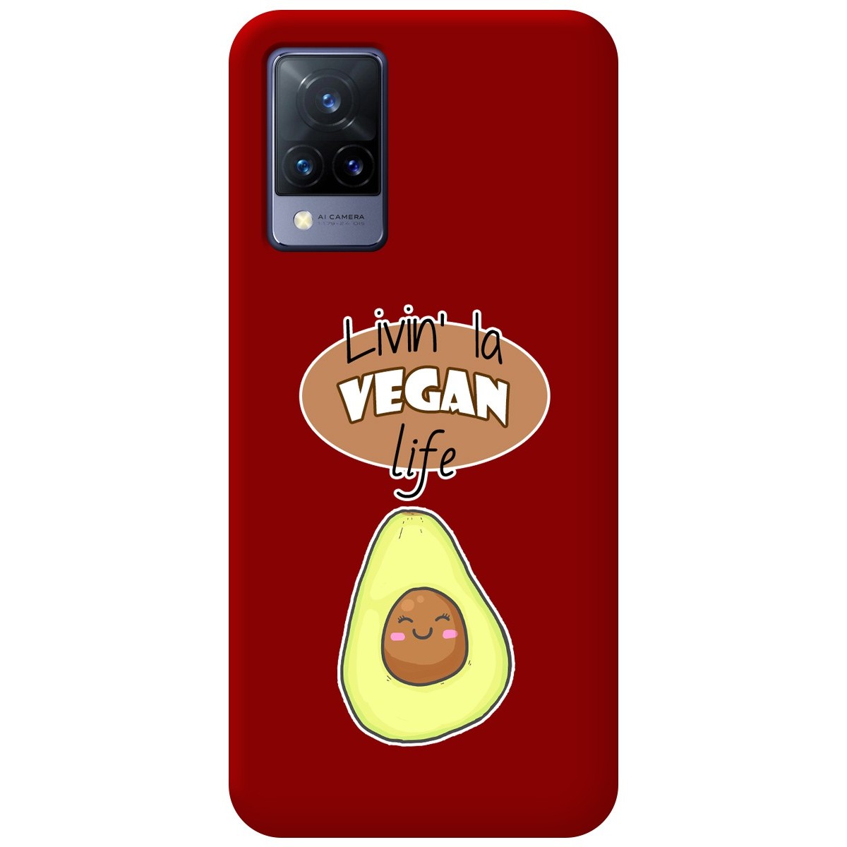 Funda Silicona Líquida Roja para Vivo V21 5G diseño Vegan Life Dibujos